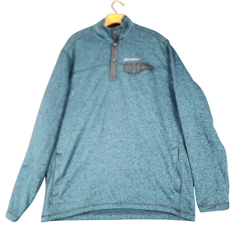 Eddie Bauer Mens TXL Quarter Snap Fleece‎ Pullover Teal Blue Marled Tall XL